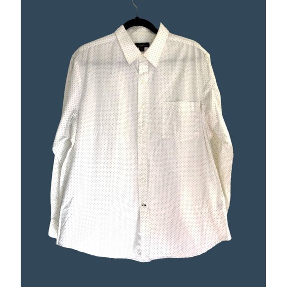 CLUB ROOM-MENS LONG SLEEVE BUTTON DOWN POLKA DOT WHOTE/BLACK SHIRT SIZE X-LARGE - Picture 1 of 5